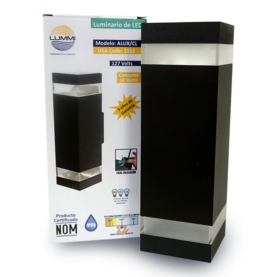 Arbotante LED Exterior Prisma Cuadrado 18W  3 Tonos de Luz  IP65 Negro -LUMMI