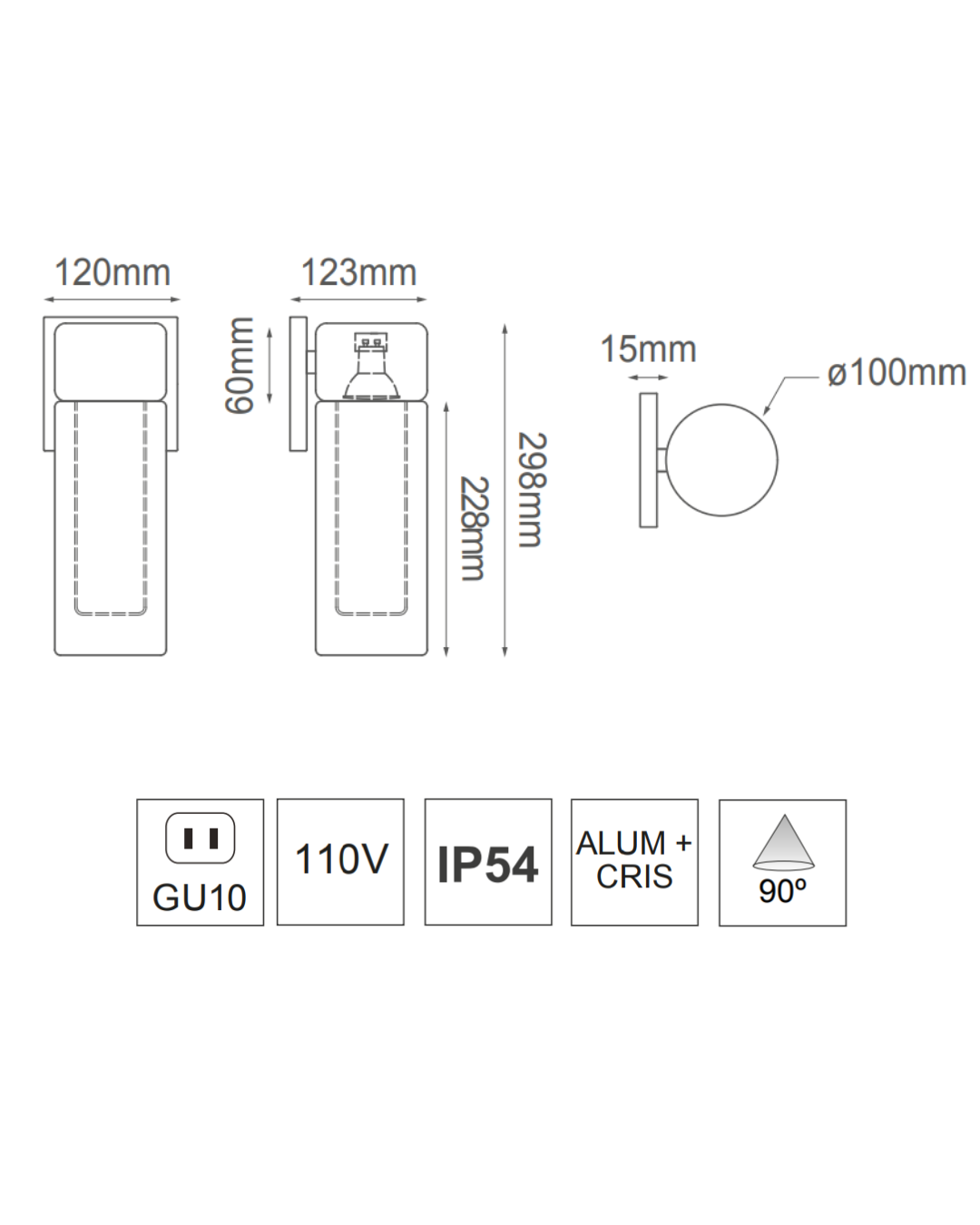 Luminaria de Pared AVALON GU10 MR16 IP54 – ASTROLED