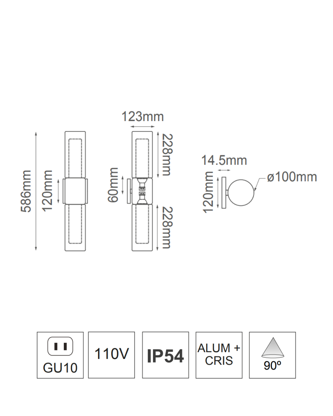Luminaria de Pared AVALON 2*GU10 MR16 IP54 – ASTROLED