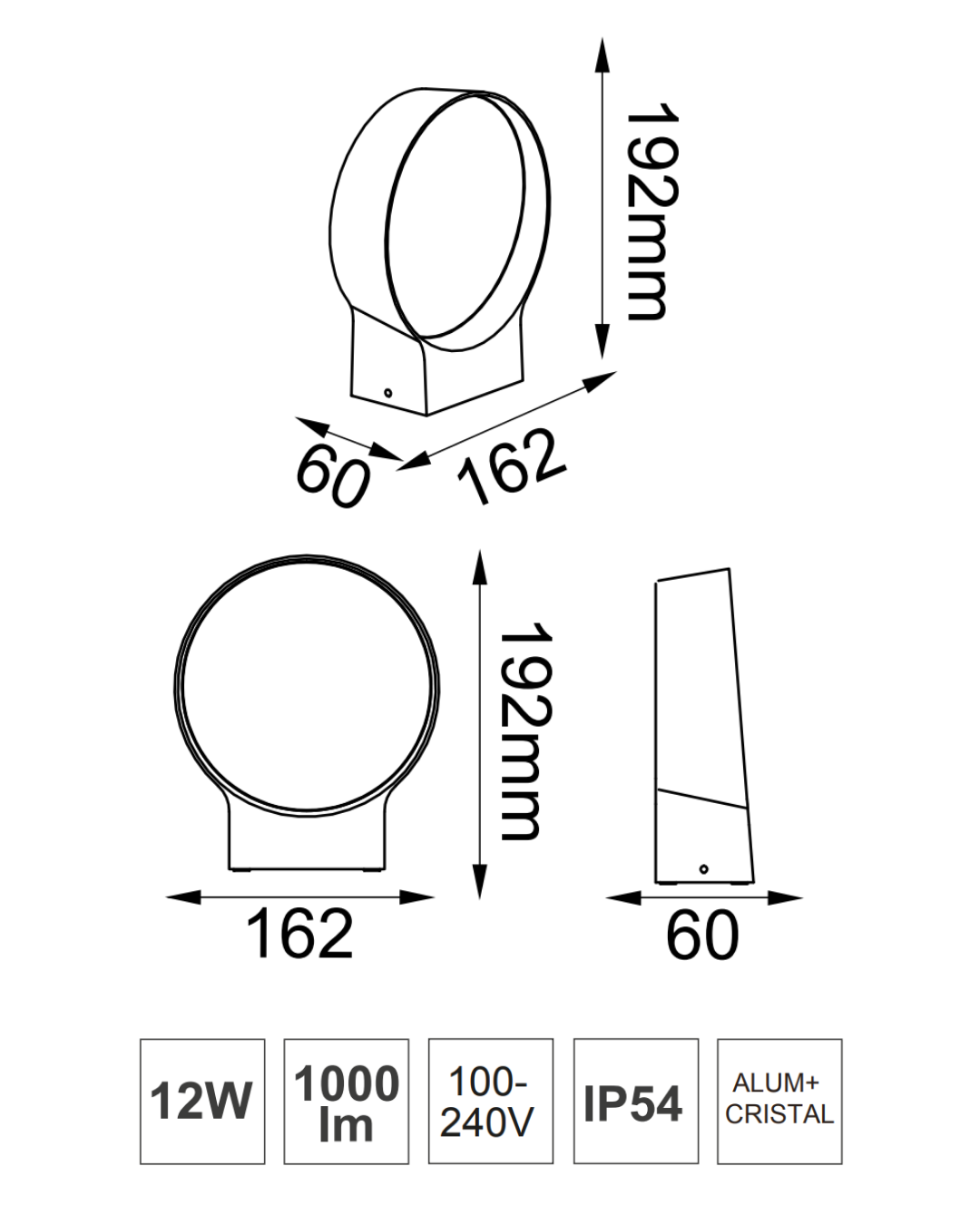 Luminaria de Pared PARÁBOLA 12W 3000K 1000LM IP54 Negro – ASTROLED