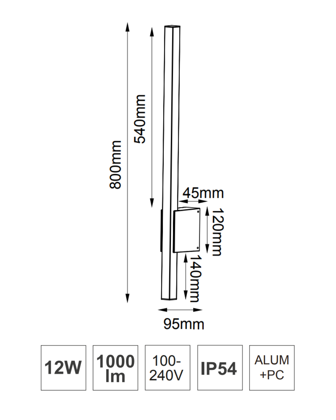 Lámpara de Pared 12W WW 3000K 1450LM 100-240V IP54 MEG - ASTROLED