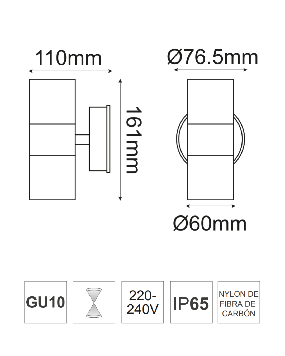 Luminaria de Pared VALI Negro 2*GU10 IP65 – ASTROLED
