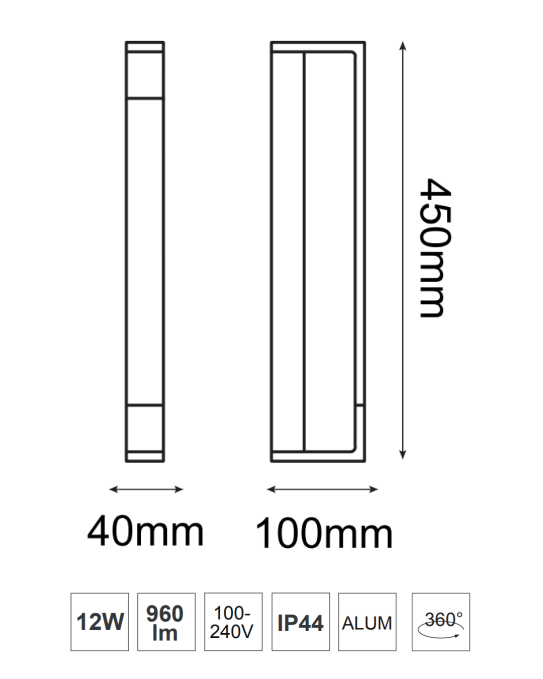 Luminaria de Pared 12W KRILL Negro IP44 – ASTROLED