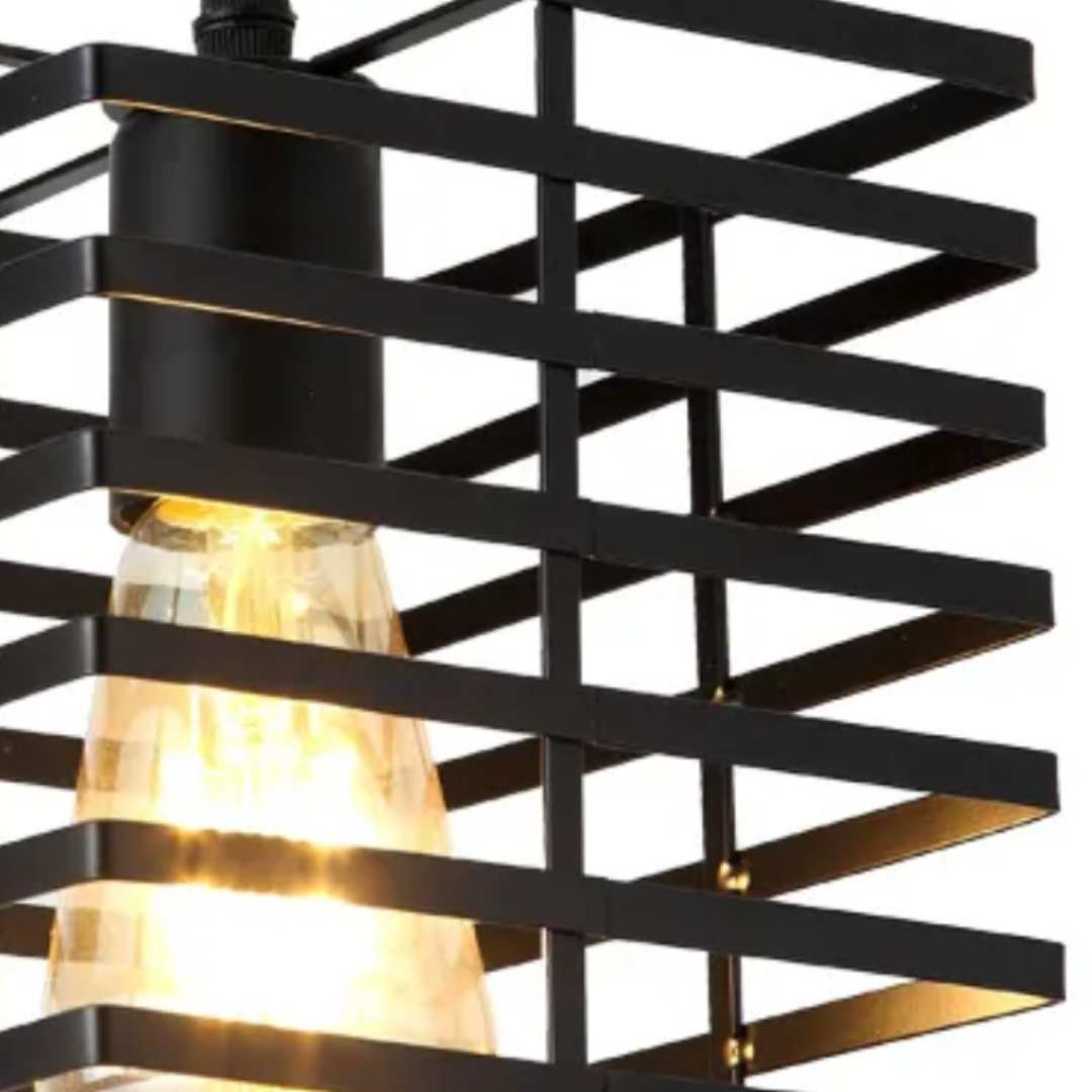 Lámpara Colgante  Estilo Industrial Retro Negra Rejilla Cuadrada E27 para Interiores -  NGR