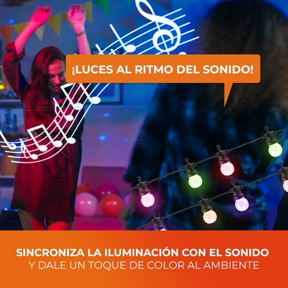 Guirnalda Light Garland Smart Led IP44 con 10 focos RGB 7.4MTS - Tecnolite connect