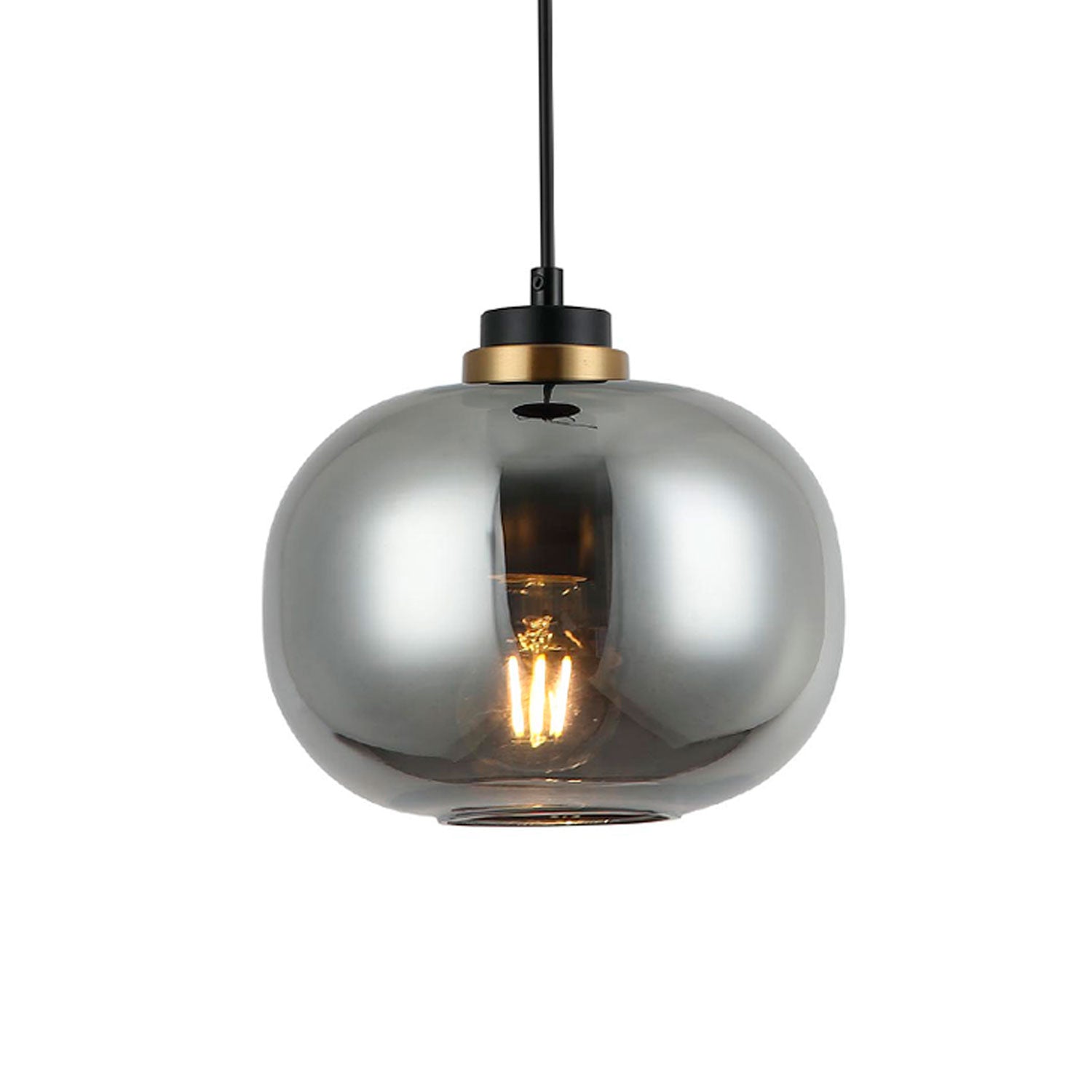 Lámpara Colgante 1 Luz E26 | Acabado Negro y Dorado con Cristal Humo