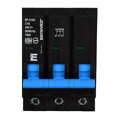 Interruptor Termomagnético de Pastilla Plug-In 3 Polos 15A Curva C - ESTEVEZ