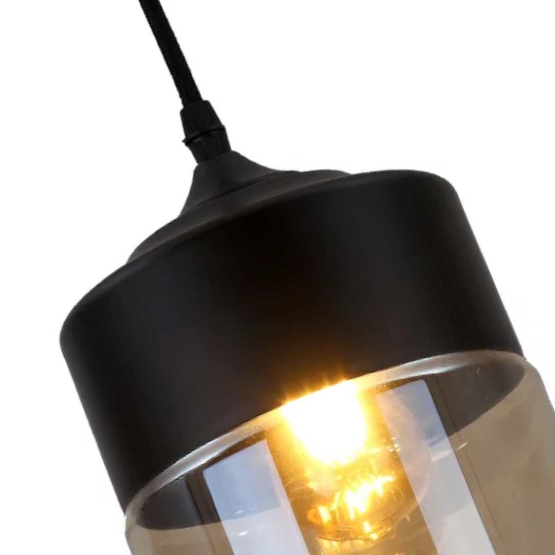 Lámpara Colgante Cilíndrica de Cristal Ámbar y Negro Estilo Vintage moderno con 1 luz E27 Altura Ajustable Ideal para Interiores - NGR