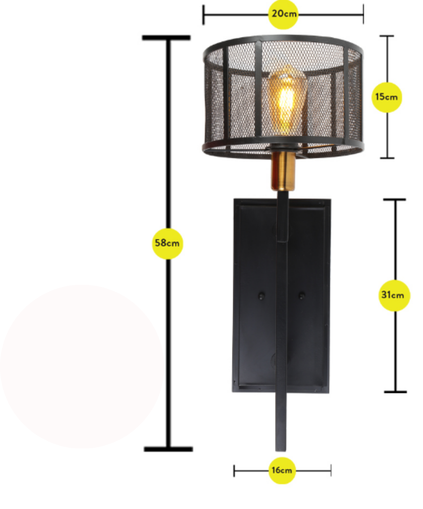 Lámpara de Pared Industrial Moderna con Rejilla de Metal Aplique Decorativo Vintage para Interior – Base E27 - NGR