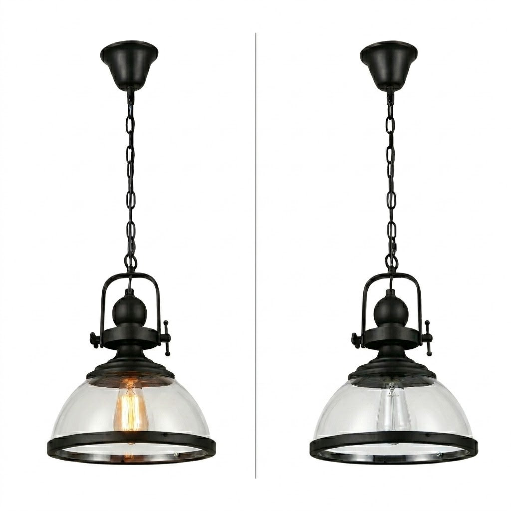 Lámpara Colgante de Cristal Tipo Campana Industrial E27 Negro - STRATTO