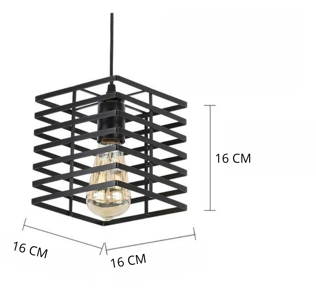 Lámpara Colgante  Estilo Industrial Retro Negra Rejilla Cuadrada E27 para Interiores -  NGR