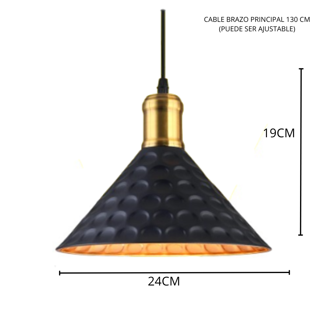 Lámpara Colgante de Techo Elegante y Moderna Vintage Negro con Interior Dorado –  NGR