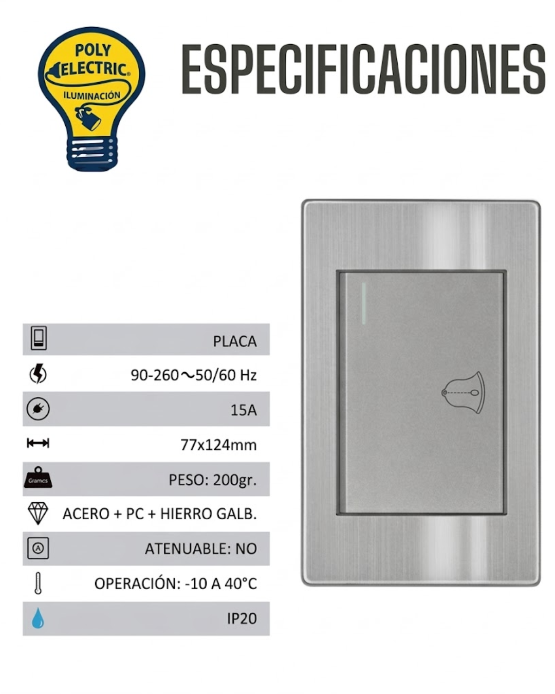 Placa con Botón para Timbre en Acero Inoxidable Gris - ARTLITE