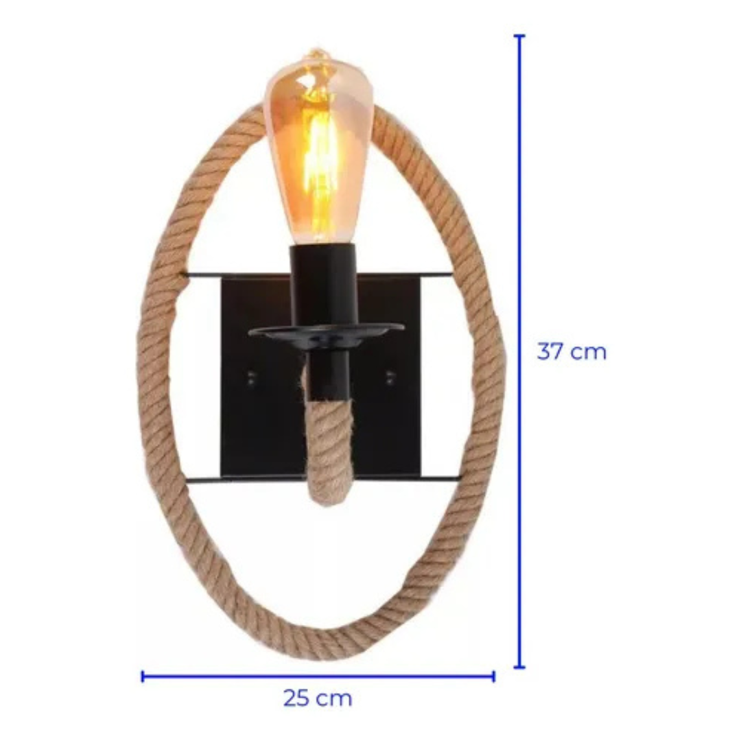 Lámpara de Pared  Estilo Rústico con Mecate Natural   E27 para Interior - NGR