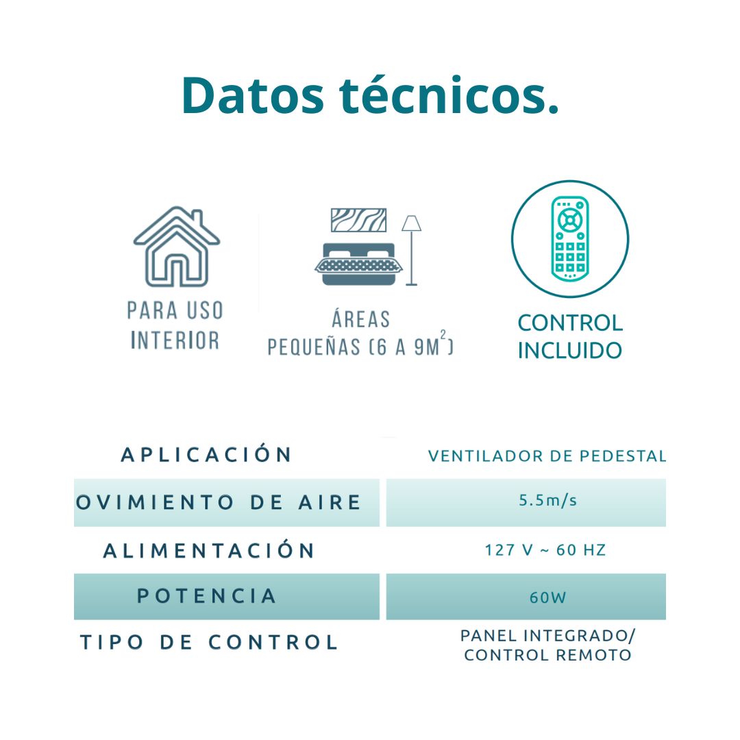 Ventilador de Pedestal Apolo 16" Blanco con Control Remoto, Temporizador y 3 Velocidades – Masterfan