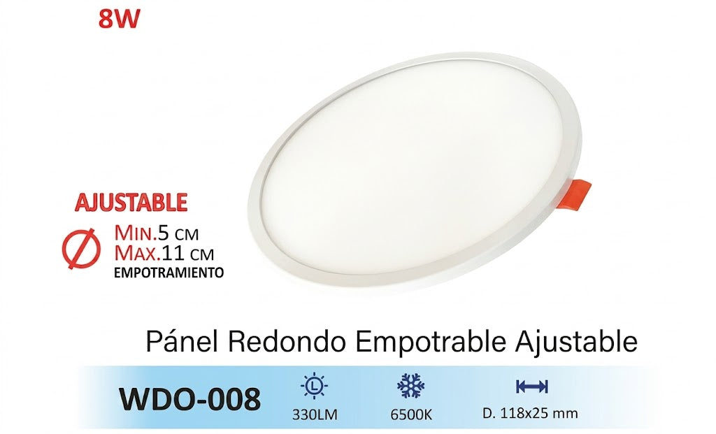 Lámpara panel led redondo empotrable ajustable de 8w blanco frío 6500k - WINLED