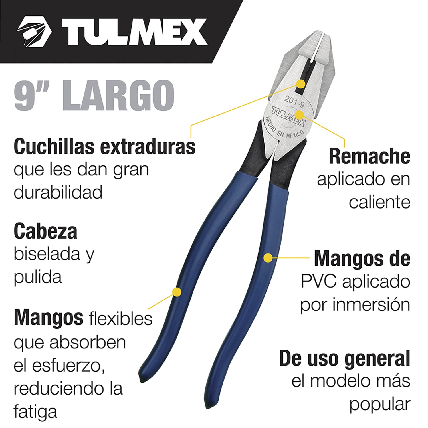 Pinzas de Electricista Clásica 9" Azul – Tulmex