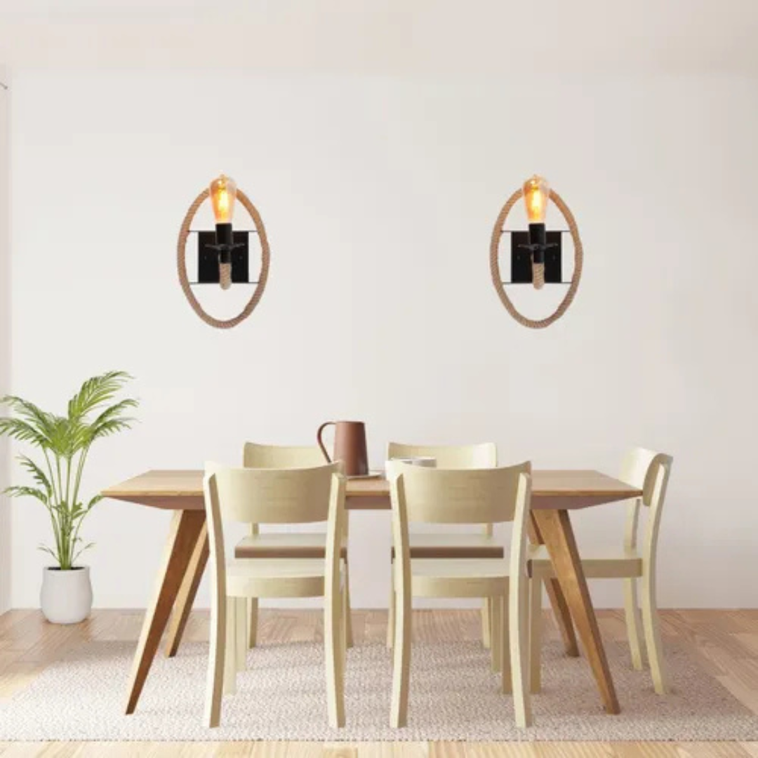 Lámpara de Pared  Estilo Rústico con Mecate Natural   E27 para Interior - NGR