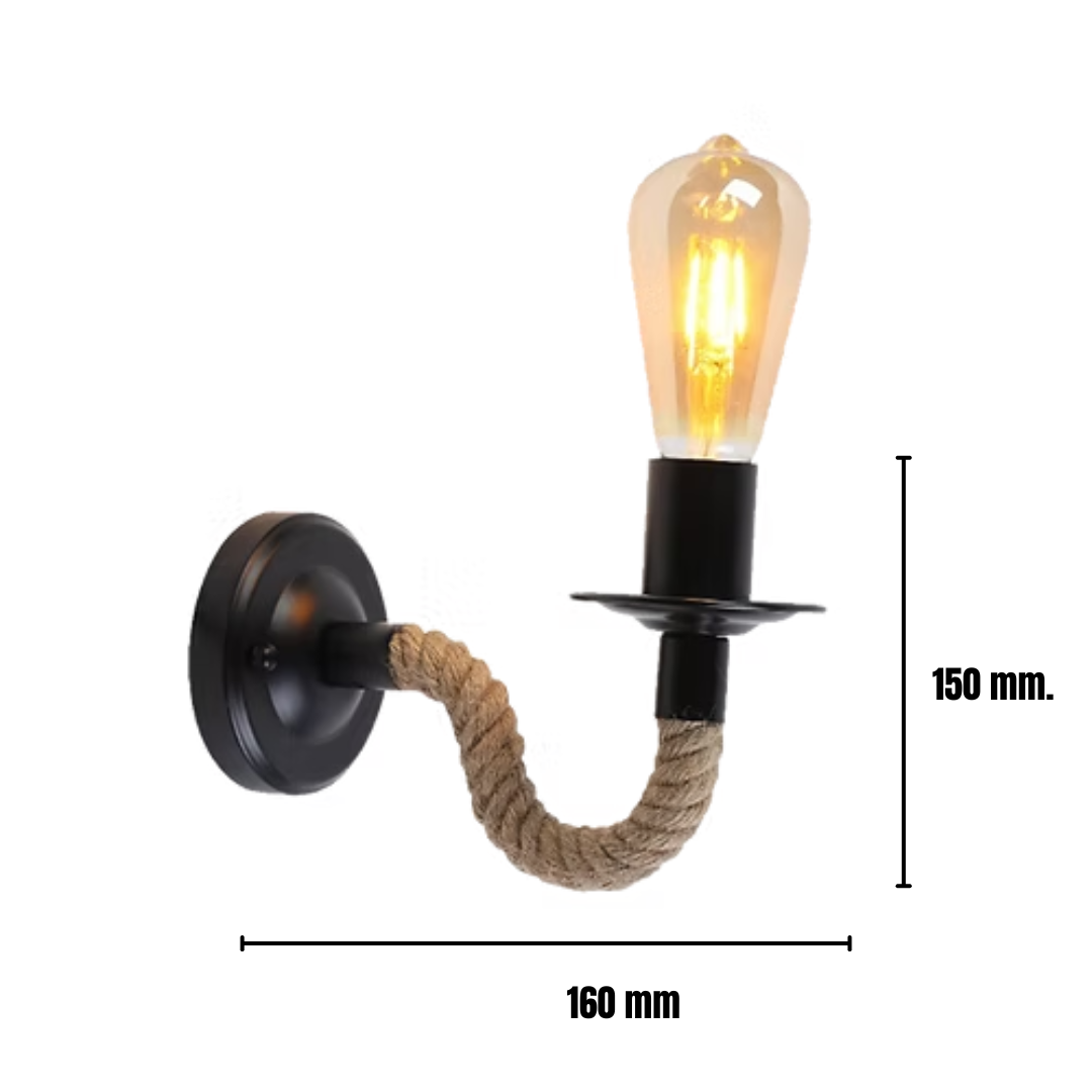 Lámpara de Pared con Mecate Natural | Aplique Rústico Costero de 1 Luz Base E27 para Interior - NGR