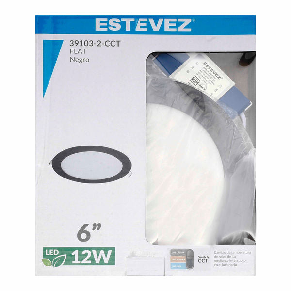 Lámpara LED Empotrable 12W 6" CCT (3000K-6500K) 110-277V Negro - ESTEVEZ
