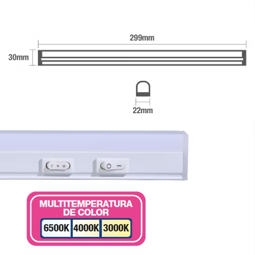 Lámpara Lineal LED 5W  Multitemperatura (3000K/4000K/6500K), Ultra Delgado, Conexión en Serie – 29.9 cm- IPSA