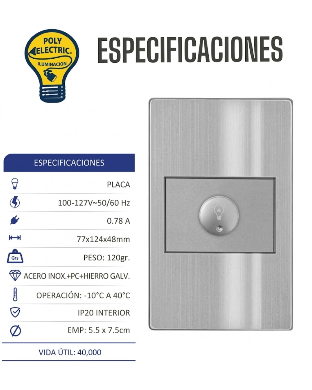 Placa  Atenuador de Luz LED 100W  Gris - ARTLITE