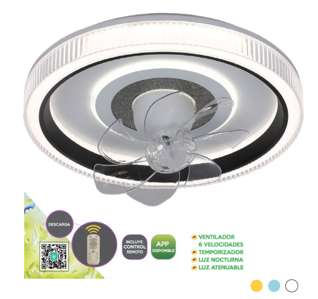Ventilador de Techo LED 45W con Control Remoto y App | 3 Tonos de Luz |  Serie Basics Blanco - 2G