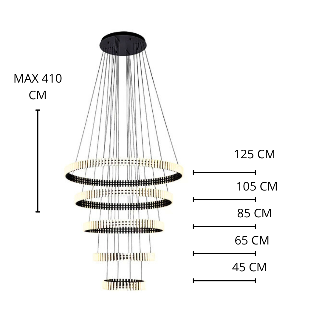 Lámpara Colgante LED 240W de Interior Luz Cálida 3000K  Serie Piano Modelo  Cristal y Hierro Negro - STRATTO