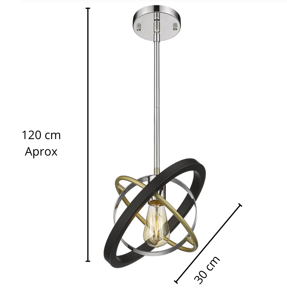 Lámpara Colgante Vintage ATOMO | E27 60W Negro, Cromo y Oro Ø30cm - 2G