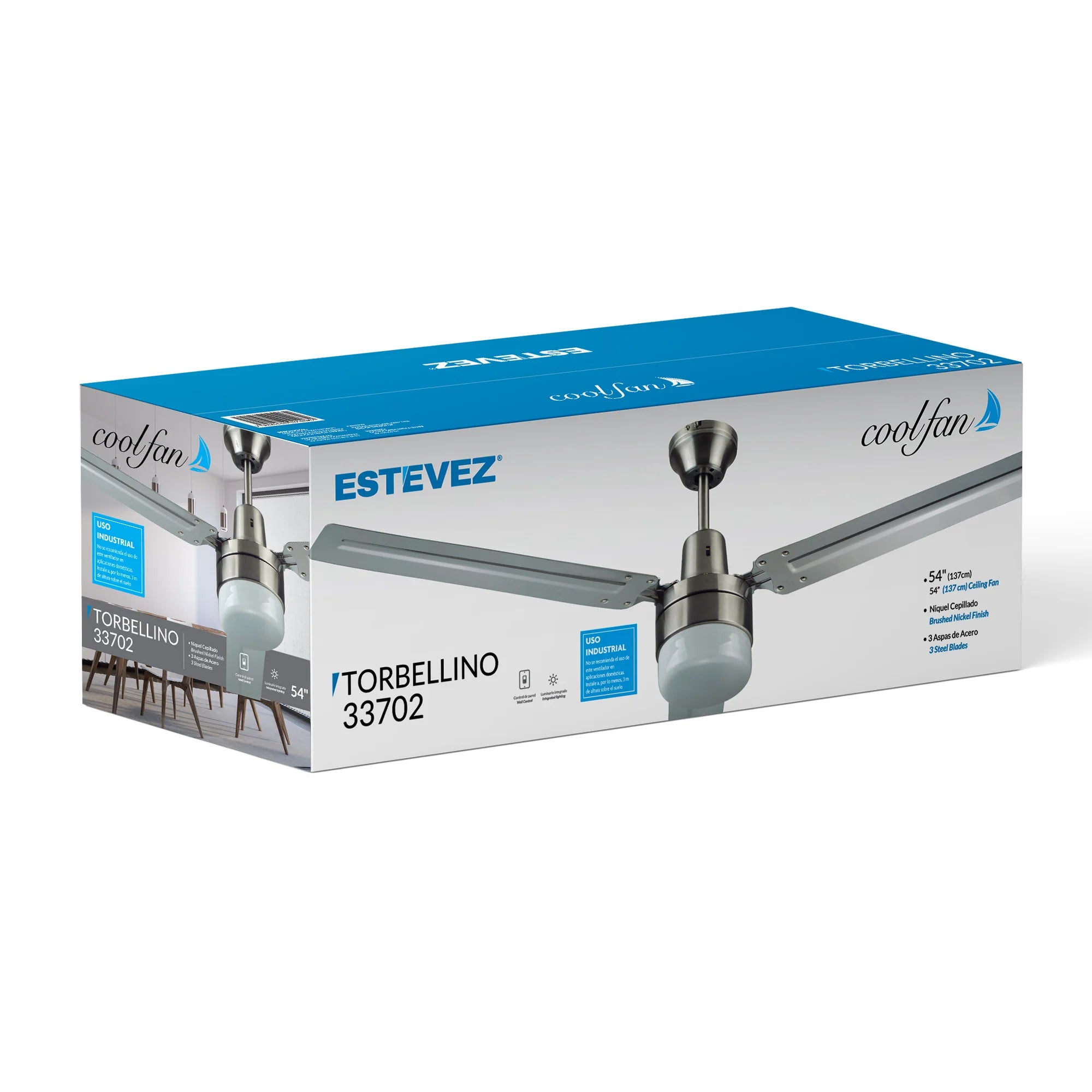 Ventilador de Techo Torbellino 54" 3 Aspas Níquel Acero – Coolfan