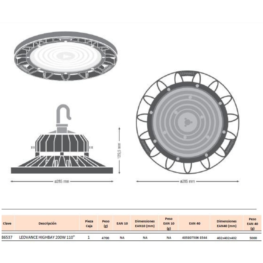 Campana LED Industrial 200W 5700K 20,000 lm – Luz Fría Alta Potencia - LEDVANCE