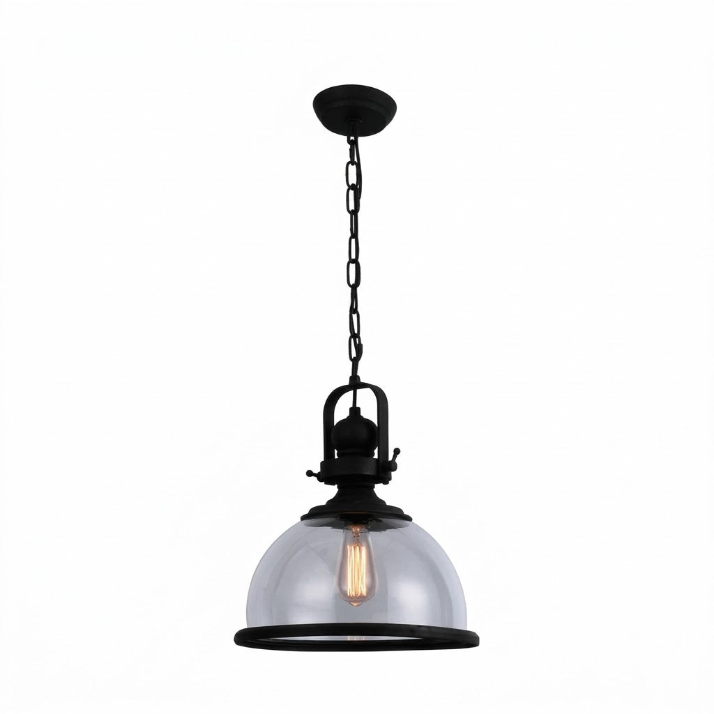 Lámpara Colgante de Cristal Tipo Campana Industrial E27 Negro - STRATTO