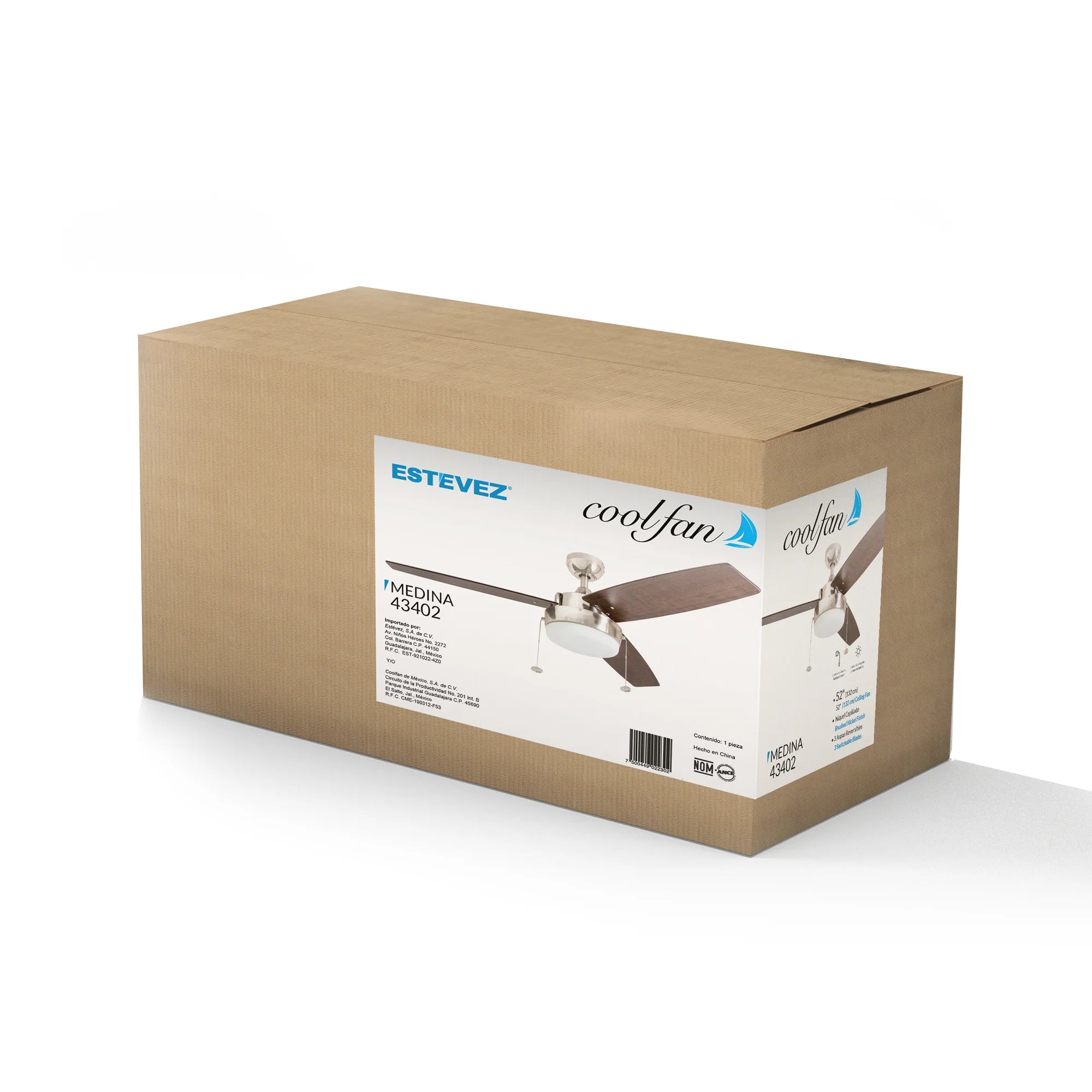 Ventilador de Techo Medina 52" 3 Aspas Roble Claro/Gris – Coolfan