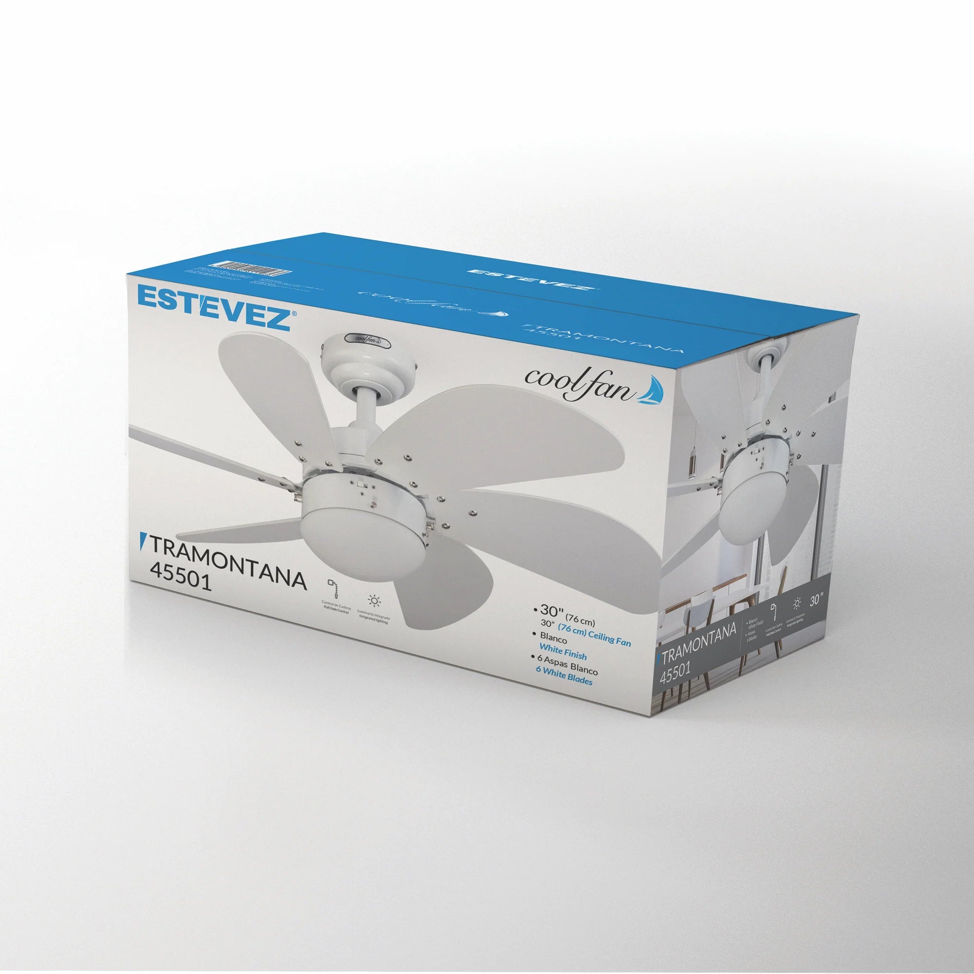 Ventilador de Techo Tramontana 30" Blanco con Luz 6 Aspas – Coolfan