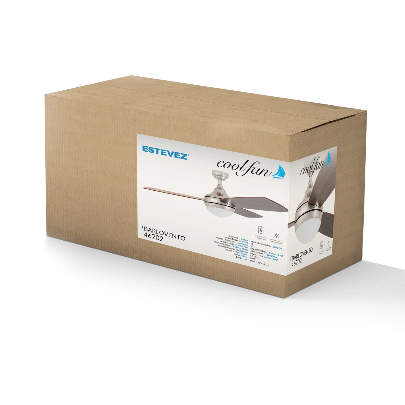 Ventilador de Techo Barlovento 52" Níquel 1 Luz 3 Aspas - Coolfan