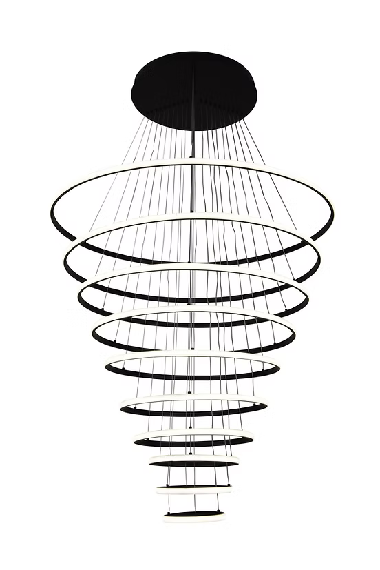 Lámpara Colgante LED ALFA 9869-B, 10 Aros de Luz, Control Remoto,3 Tonos de Luz – Luxica