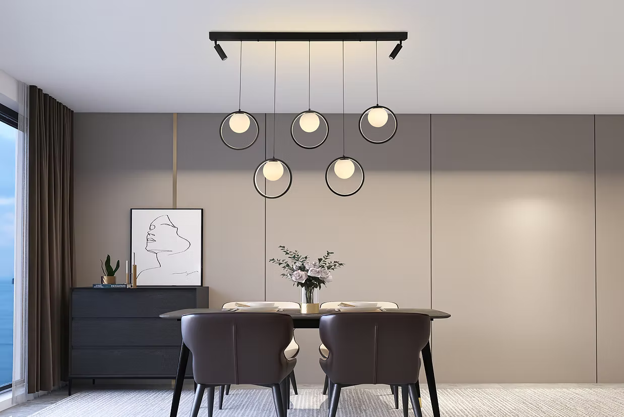 Lámpara Colgante LED de 7 Luces Negro, Control Remoto, 3 Tonos de Luz – Luxica