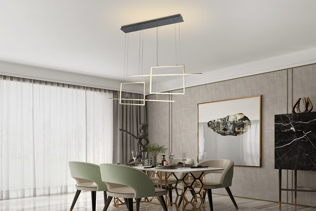 Lámpara Colgante Led Moderna QUODRE 9245 Dorado Control Remoto, Altura Ajustable 120W –Luxica