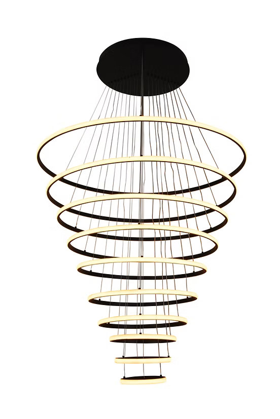 Lámpara Colgante LED ALFA 9869-B, 10 Aros de Luz, Control Remoto,3 Tonos de Luz – Luxica