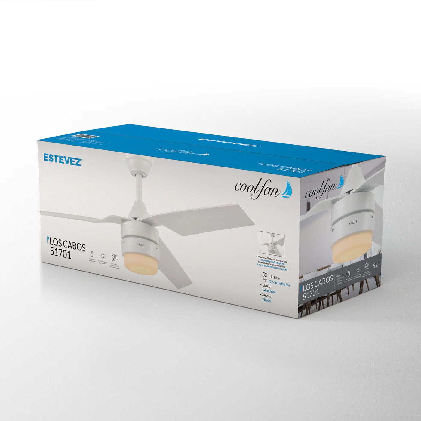 Ventilador de Techo Los Cabos LED 52" 3 Aspas Blanco - Coolfan