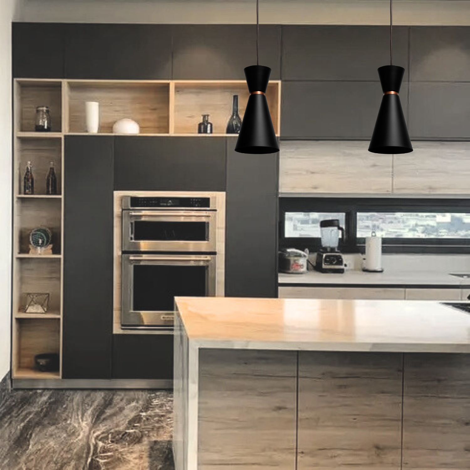 Lámpara Colgante Estilo Industrial Moderno Negra con Interior Cobre  E26 - MAXXI