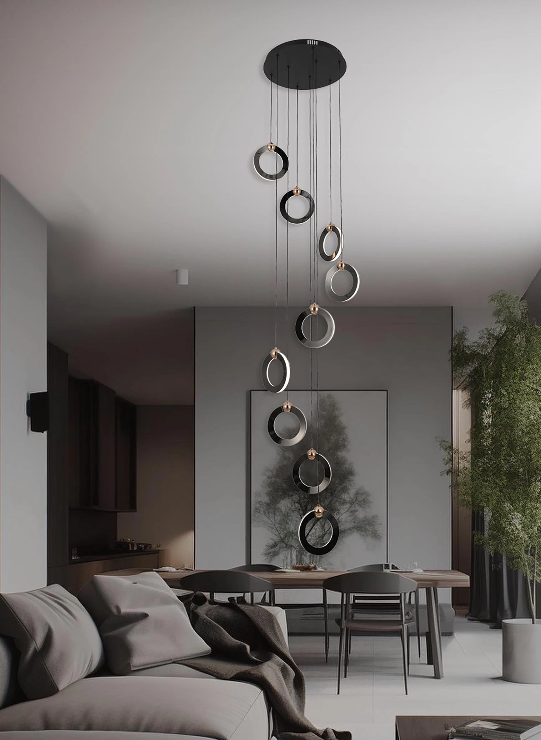 Lámpara Colgante LED 54W PERLE  9 Luces Dimeable 3000K/4000K/6000K  Control Remoto- STRATTO 2G