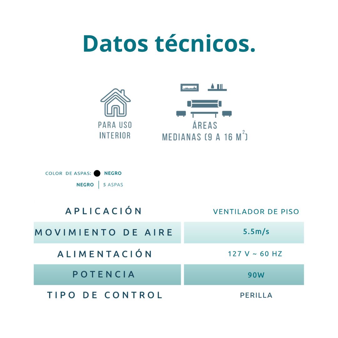 Ventilador de Piso Horus 20" Negro con 5 Aspas, 3 Velocidades y 8 Niveles de Inclinación – Masterfan