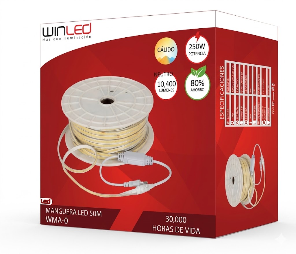 Lámpara Tira LED Continuo COB Rollo 25m 250W 4000K IP65 - WINLED
