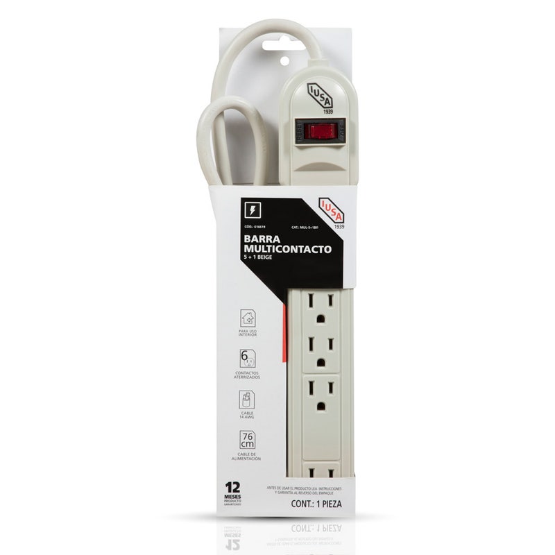 Multicontacto Eléctrico IUSA 5 Entradas 15A 127V -  IUSA