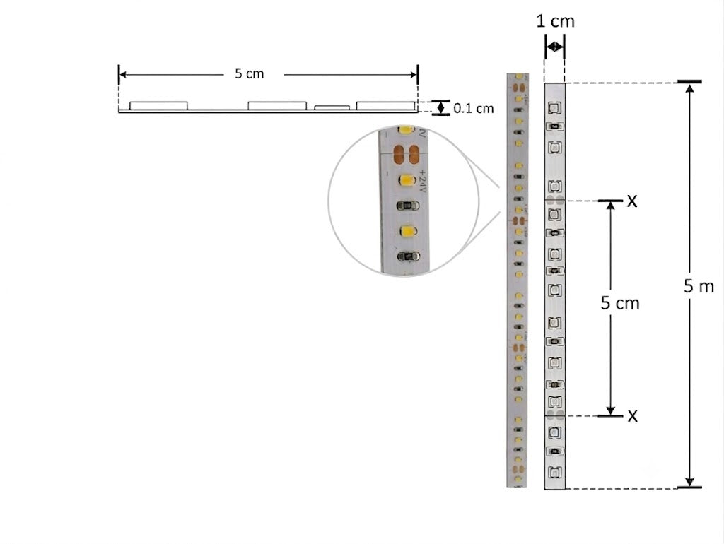 Tira led 48w 3000k blanco cálido 24v 5 metros ip20 - ILUMILEDS
