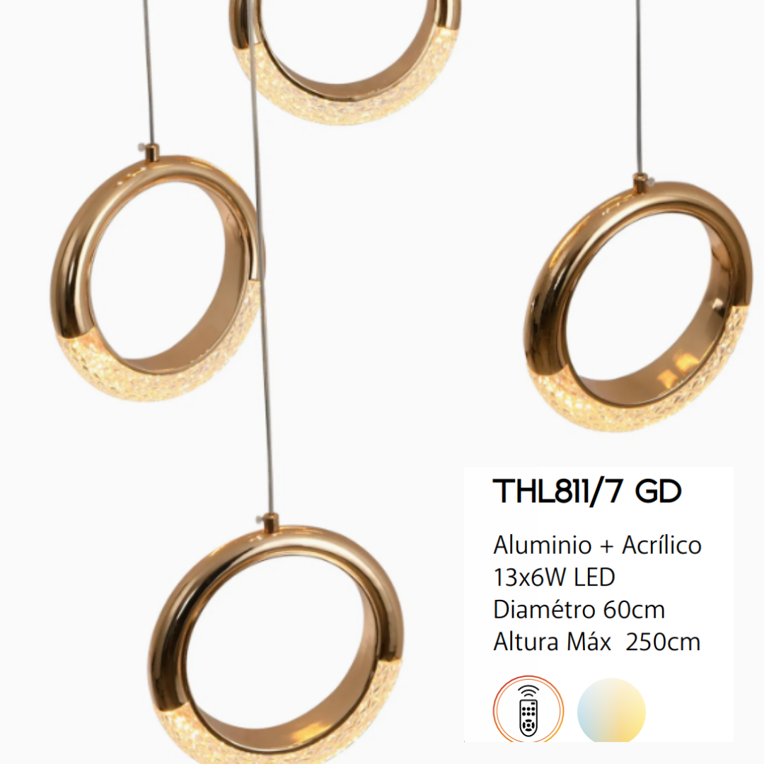 Lámpara LED Colgante Oro con Cristal 45W – 2G