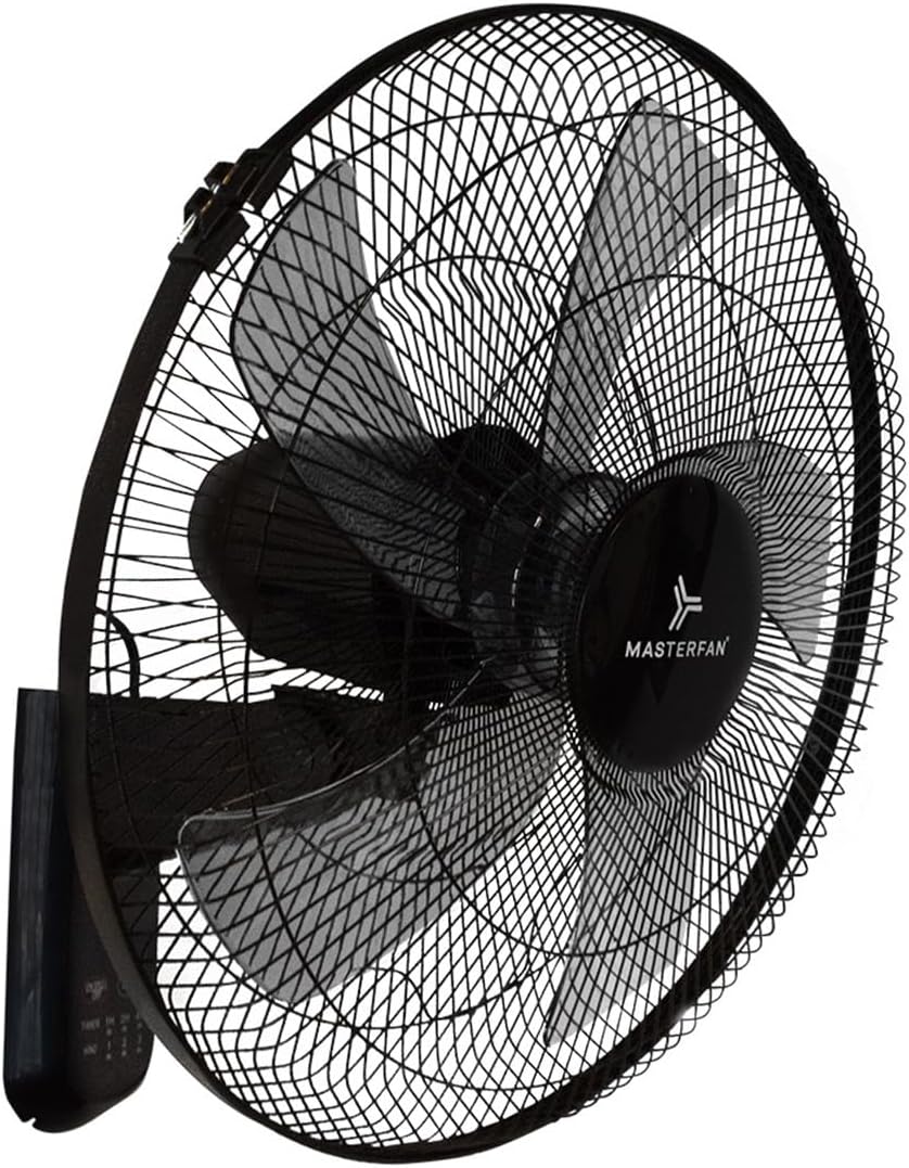 Ventilador de Pared Muro 18" Negro con Control Remoto, Oscilación 180° y 3 Velocidades – Masterfan