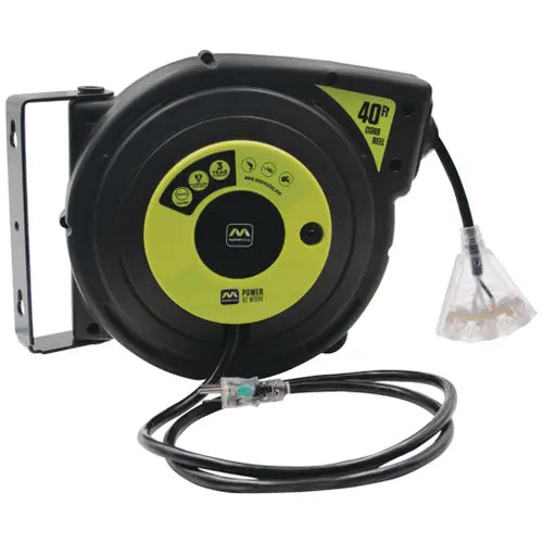 Extensión Eléctrica Automática Retráctil 12 Metros Calibre 12 AWG Uso Rudo Con Bracket De Montaje - LUCECO