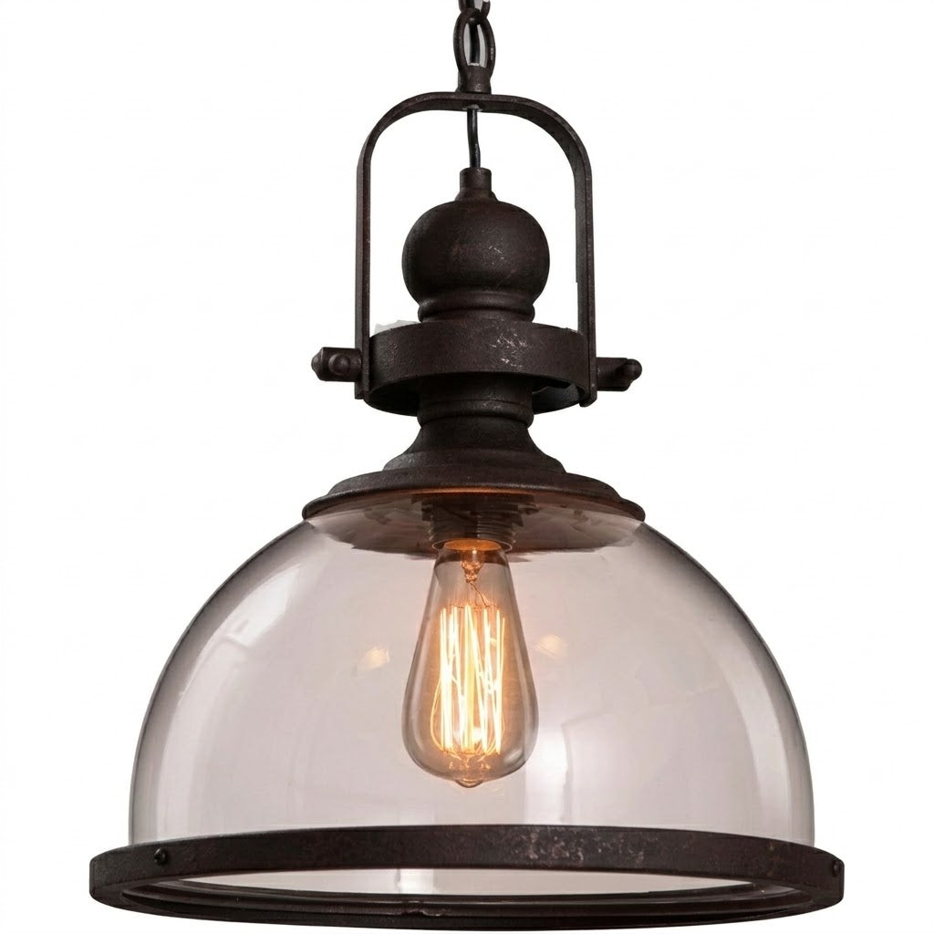 Lámpara Colgante de Cristal Tipo Campana Industrial E27 Negro - STRATTO